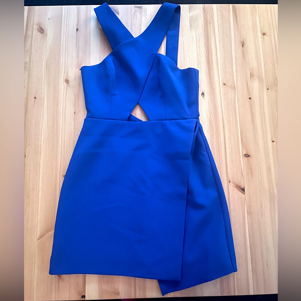 BCBG Maxazria Blue A-Symmetrical Dress, Size 4, Royal Blue, Brand New Condition!